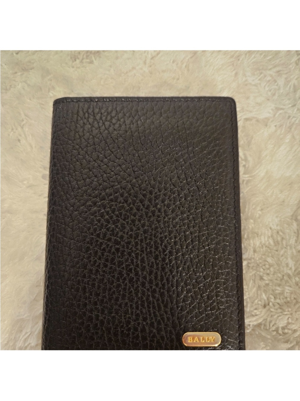 Bally Black Textured Leather Wallet with Gold Logo Plaque